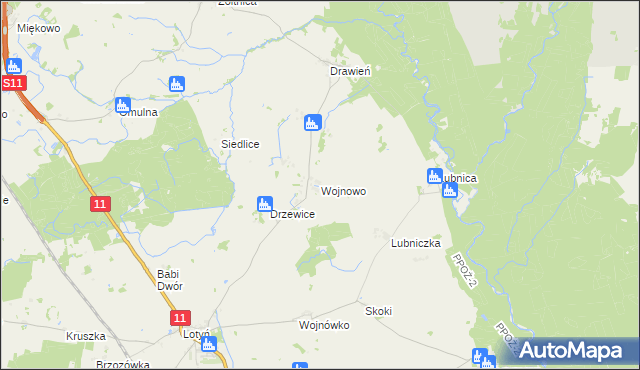 mapa Wojnowo gmina Szczecinek, Wojnowo gmina Szczecinek na mapie Targeo