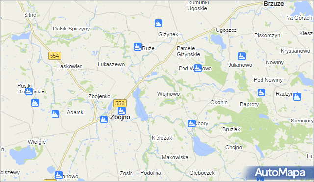 mapa Wojnowo gmina Zbójno, Wojnowo gmina Zbójno na mapie Targeo