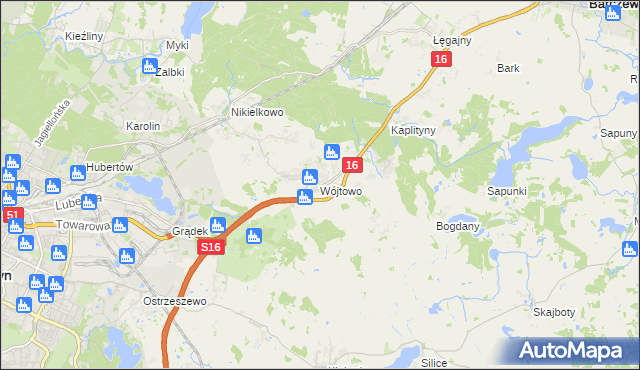 mapa Wójtowo gmina Barczewo, Wójtowo gmina Barczewo na mapie Targeo