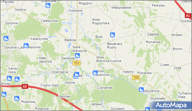 mapa Wola Branicka-Kolonia, Wola Branicka-Kolonia na mapie Targeo