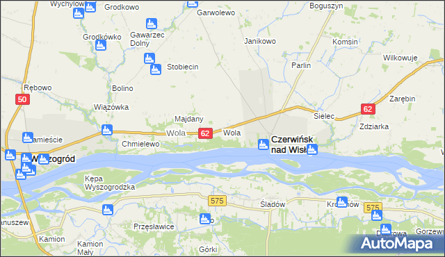 mapa Wola gmina Czerwińsk nad Wisłą, Wola gmina Czerwińsk nad Wisłą na mapie Targeo