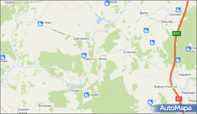 mapa Wola gmina Kozłowo, Wola gmina Kozłowo na mapie Targeo