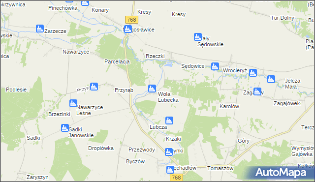 mapa Wola Lubecka gmina Wodzisław, Wola Lubecka gmina Wodzisław na mapie Targeo