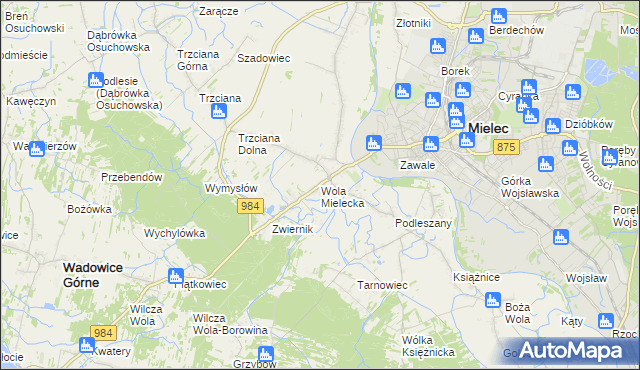 mapa Wola Mielecka, Wola Mielecka na mapie Targeo