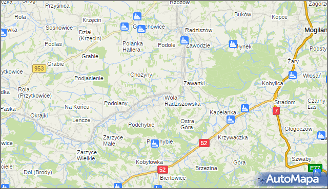 mapa Wola Radziszowska, Wola Radziszowska na mapie Targeo