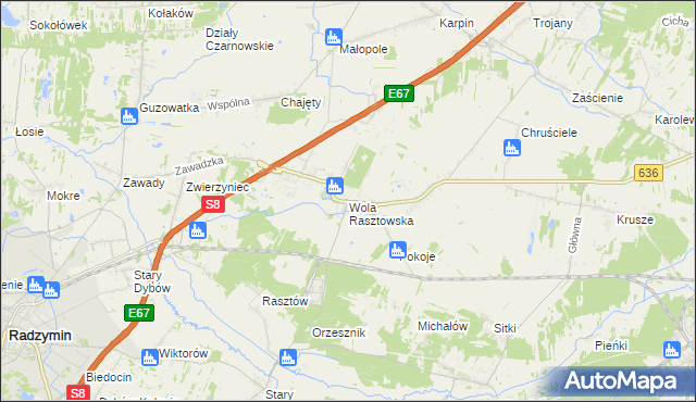 mapa Wola Rasztowska, Wola Rasztowska na mapie Targeo