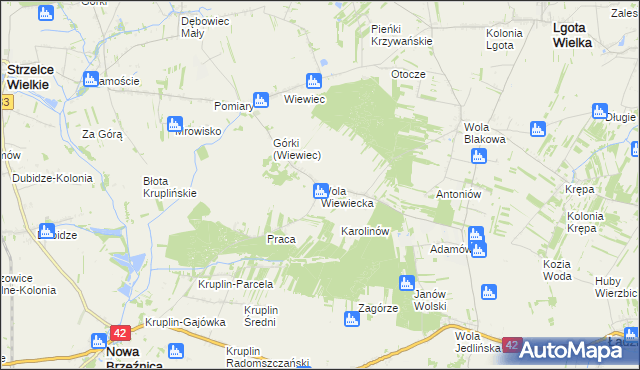 mapa Wola Wiewiecka, Wola Wiewiecka na mapie Targeo