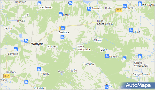 mapa Wola Wodyńska, Wola Wodyńska na mapie Targeo
