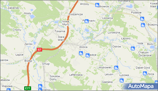 mapa Wolica gmina Chęciny, Wolica gmina Chęciny na mapie Targeo