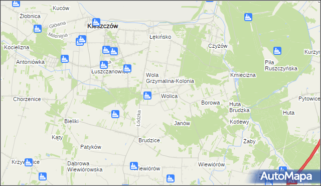 mapa Wolica gmina Kleszczów, Wolica gmina Kleszczów na mapie Targeo