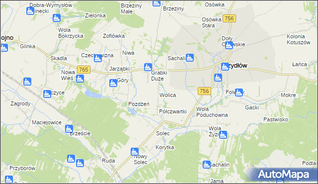 mapa Wolica gmina Szydłów, Wolica gmina Szydłów na mapie Targeo