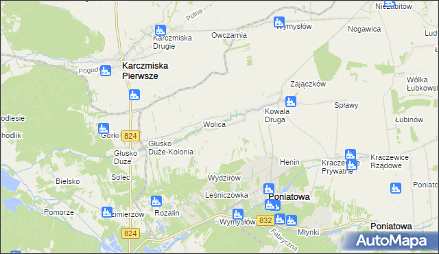 mapa Wolica-Kolonia gmina Karczmiska, Wolica-Kolonia gmina Karczmiska na mapie Targeo