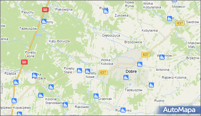 mapa Wólka Kokosia, Wólka Kokosia na mapie Targeo