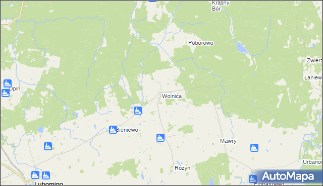 mapa Wolnica gmina Lubomino, Wolnica gmina Lubomino na mapie Targeo