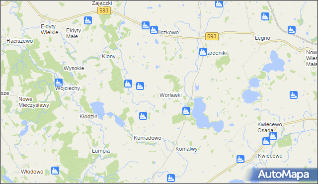 mapa Worławki gmina Świątki, Worławki gmina Świątki na mapie Targeo