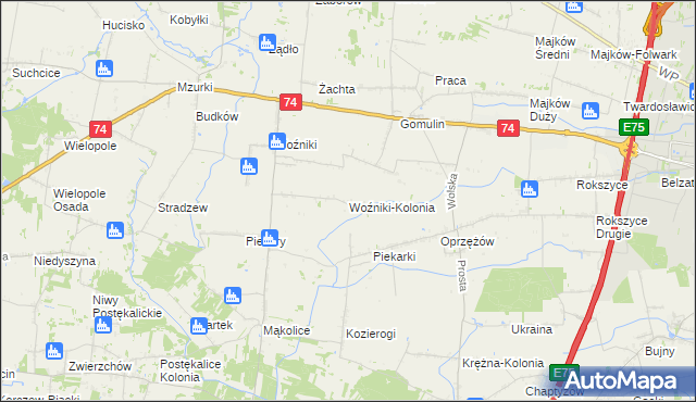 mapa Woźniki-Kolonia, Woźniki-Kolonia na mapie Targeo