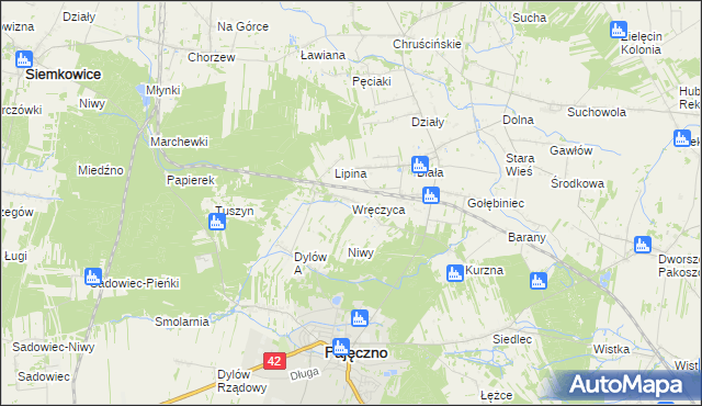 mapa Wręczyca gmina Pajęczno, Wręczyca gmina Pajęczno na mapie Targeo