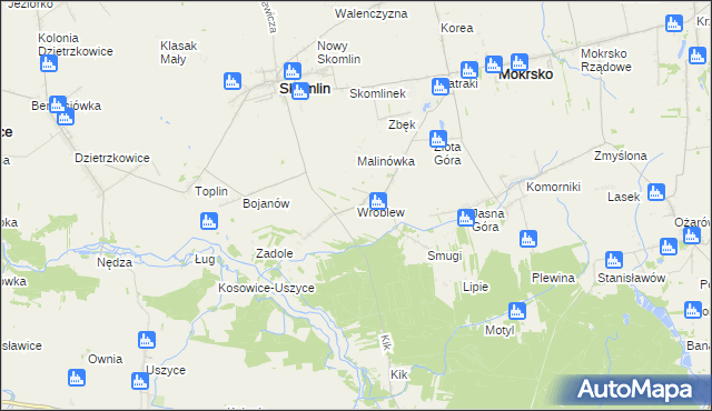 mapa Wróblew gmina Skomlin, Wróblew gmina Skomlin na mapie Targeo
