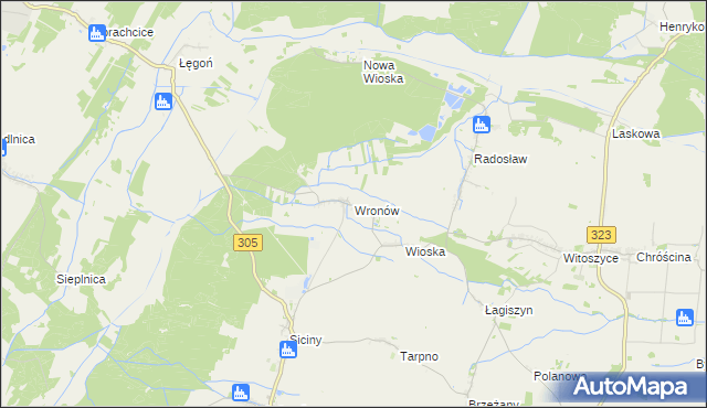 mapa Wronów gmina Niechlów, Wronów gmina Niechlów na mapie Targeo