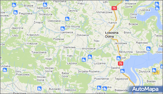mapa Wronowice gmina Łososina Dolna, Wronowice gmina Łososina Dolna na mapie Targeo