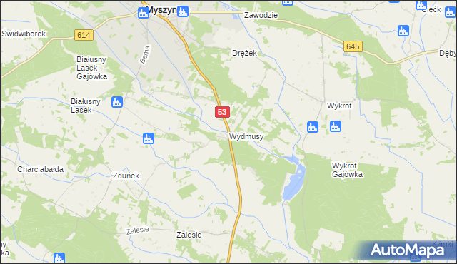 mapa Wydmusy, Wydmusy na mapie Targeo