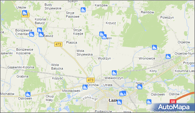 mapa Wydrzyn gmina Łask, Wydrzyn gmina Łask na mapie Targeo