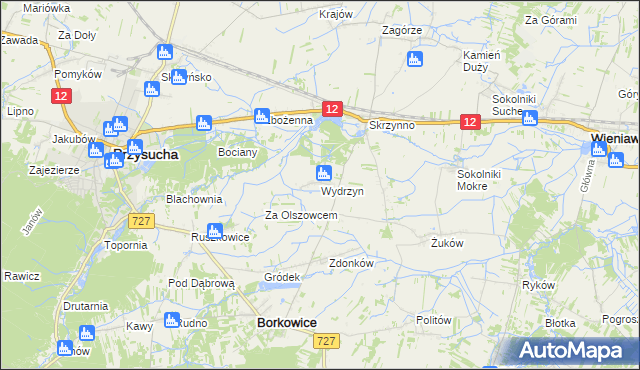 mapa Wydrzyn gmina Wieniawa, Wydrzyn gmina Wieniawa na mapie Targeo