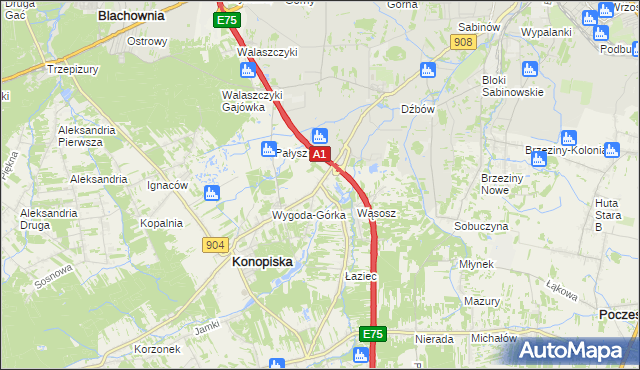 mapa Wygoda gmina Konopiska, Wygoda gmina Konopiska na mapie Targeo