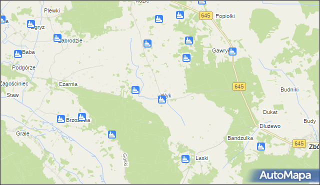 mapa Wyk gmina Zbójna, Wyk gmina Zbójna na mapie Targeo