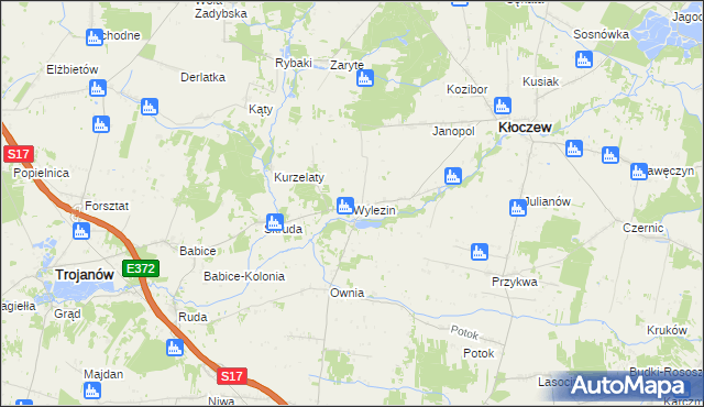 mapa Wylezin gmina Kłoczew, Wylezin gmina Kłoczew na mapie Targeo