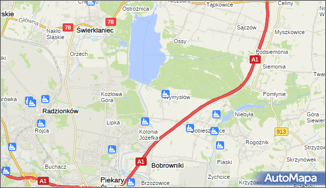 mapa Wymysłów gmina Bobrowniki, Wymysłów gmina Bobrowniki na mapie Targeo