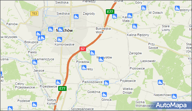 mapa Wymysłów gmina Miechów, Wymysłów gmina Miechów na mapie Targeo