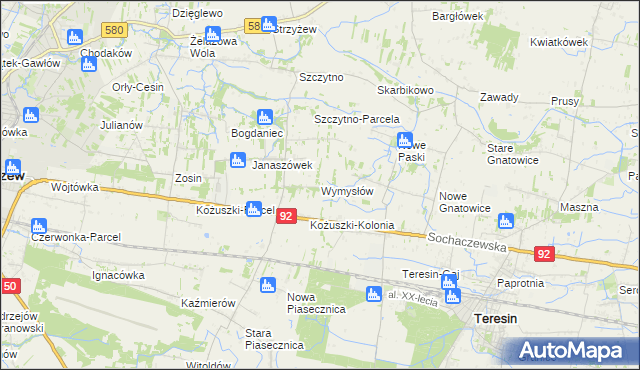 mapa Wymysłów gmina Sochaczew, Wymysłów gmina Sochaczew na mapie Targeo