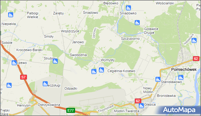 mapa Wymysły gmina Pomiechówek, Wymysły gmina Pomiechówek na mapie Targeo