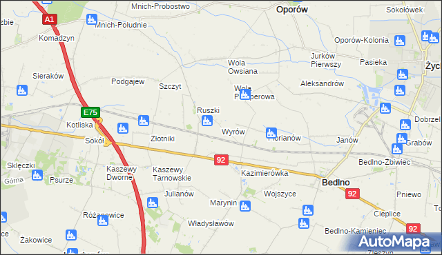 mapa Wyrów gmina Bedlno, Wyrów gmina Bedlno na mapie Targeo
