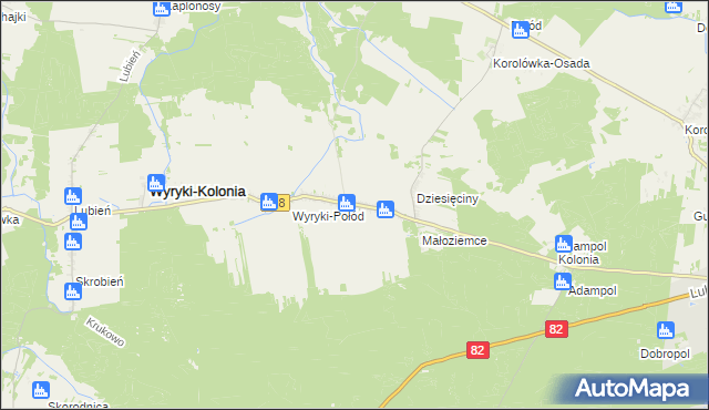 mapa Wyryki-Adampol, Wyryki-Adampol na mapie Targeo