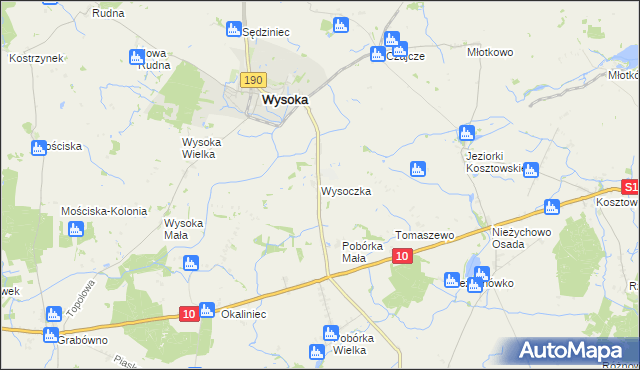 mapa Wysoczka gmina Wysoka, Wysoczka gmina Wysoka na mapie Targeo