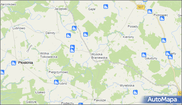 mapa Wysoka Braniewska, Wysoka Braniewska na mapie Targeo