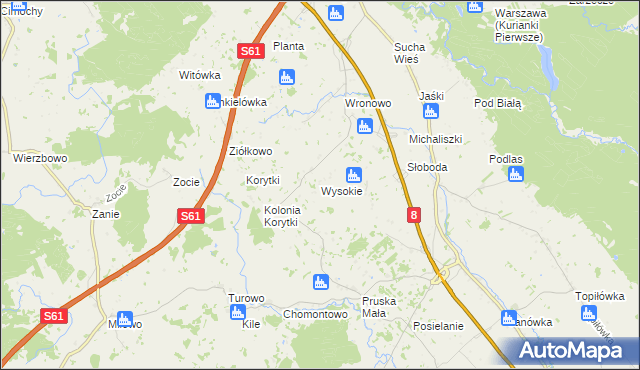 mapa Wysokie gmina Raczki, Wysokie gmina Raczki na mapie Targeo