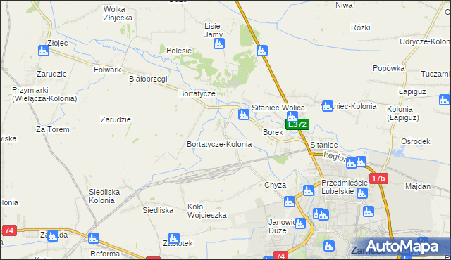 mapa Wysokie gmina Zamość, Wysokie gmina Zamość na mapie Targeo