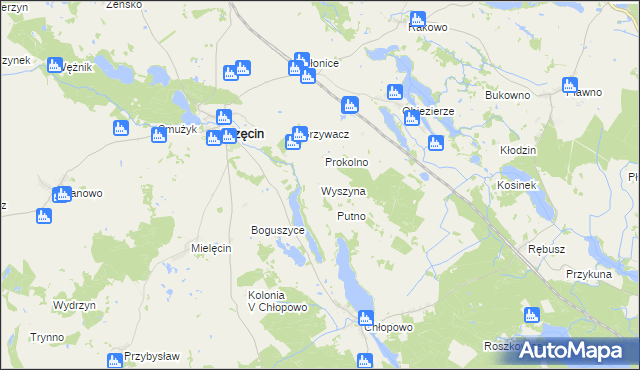 mapa Wyszyna gmina Krzęcin, Wyszyna gmina Krzęcin na mapie Targeo