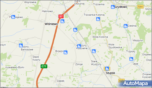 mapa Wyszyny Kościelne, Wyszyny Kościelne na mapie Targeo