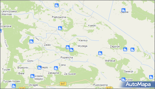 mapa Wyżega gmina Łyse, Wyżega gmina Łyse na mapie Targeo