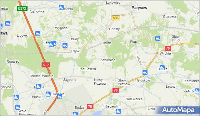 mapa Żabieniec gmina Parysów, Żabieniec gmina Parysów na mapie Targeo