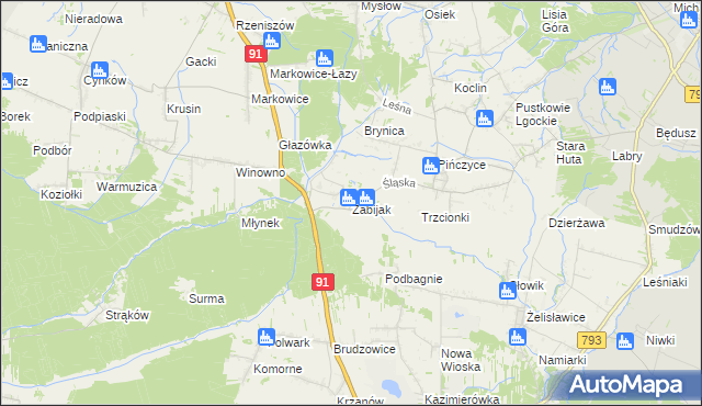 mapa Zabijak gmina Koziegłowy, Zabijak gmina Koziegłowy na mapie Targeo