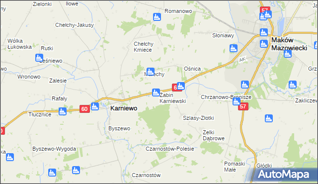 mapa Żabin Karniewski, Żabin Karniewski na mapie Targeo