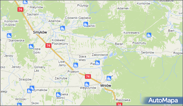 mapa Zaborowice gmina Mniów, Zaborowice gmina Mniów na mapie Targeo