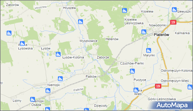mapa Zaborze gmina Platerów, Zaborze gmina Platerów na mapie Targeo