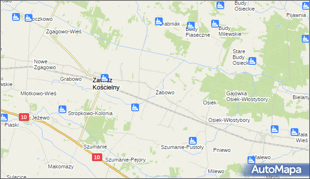 mapa Żabowo gmina Zawidz, Żabowo gmina Zawidz na mapie Targeo