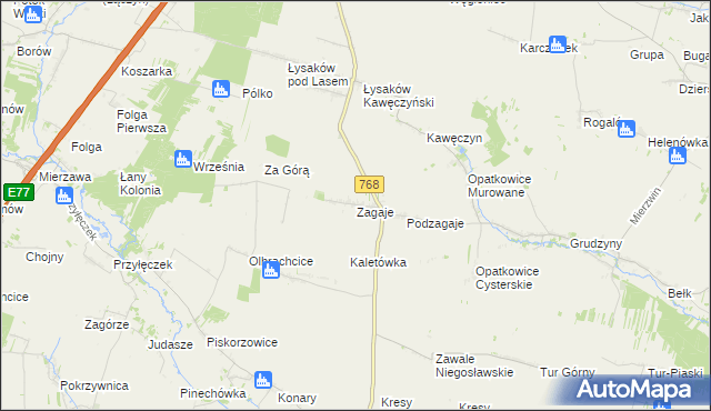 mapa Zagaje gmina Jędrzejów, Zagaje gmina Jędrzejów na mapie Targeo